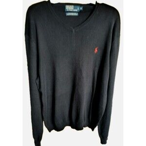 Polo By Ralph Lauren Sweater Size XL Blue 100% Pima Cotton V Neck Red Pony